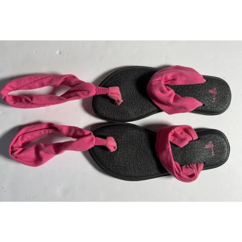 Sanuk Girls Slingback Sandals Size 1-2 Pink Black Yoga Thong Flip Flops